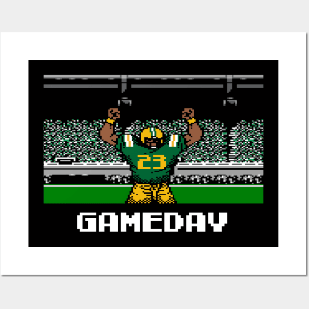 Green and Gold Football Gameday Retro 8 Bit Linebacker Wall Art by SLAG_Creative